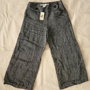 Max Studio 100% LINEN Pants Heather Black Nautical Style Ankle Wide Leg Size 4